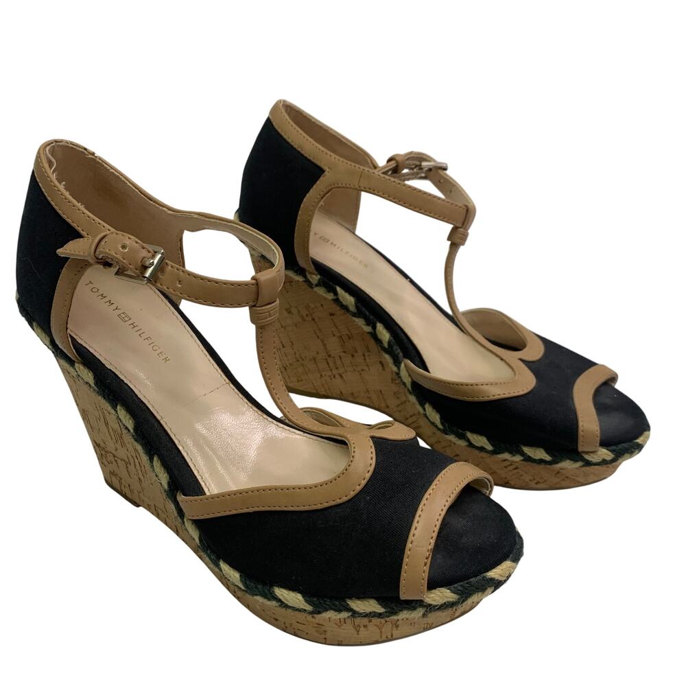 Tommy Hilfiger Womens 6.5 Twveanna Wedge Heels Cork Strappy Platform Shoes